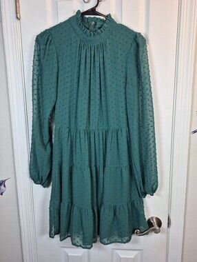 Trixxi Green Swiss Dot Tiered Dress Wedding Guest Graduation Garden Party M